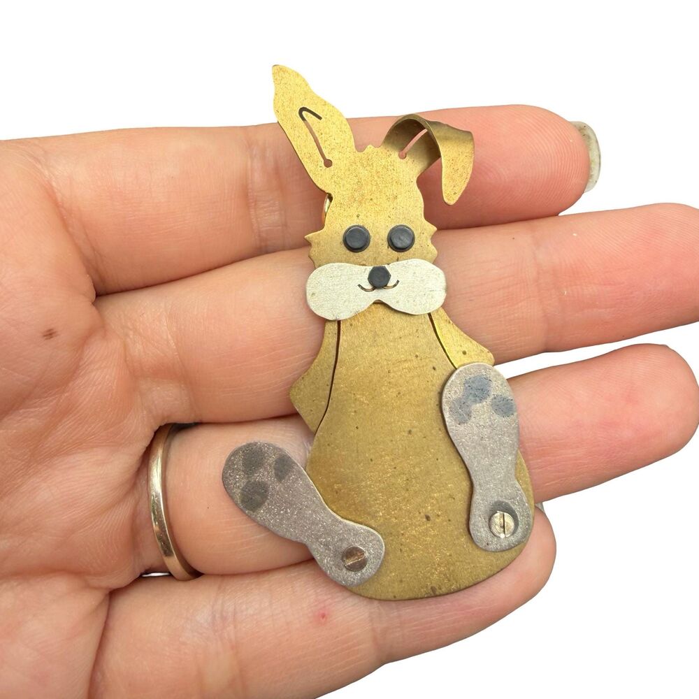Vintage Anita Edwards Bunny Rabbit Pin Brooch Articulated Rabbit Jewelry Moving